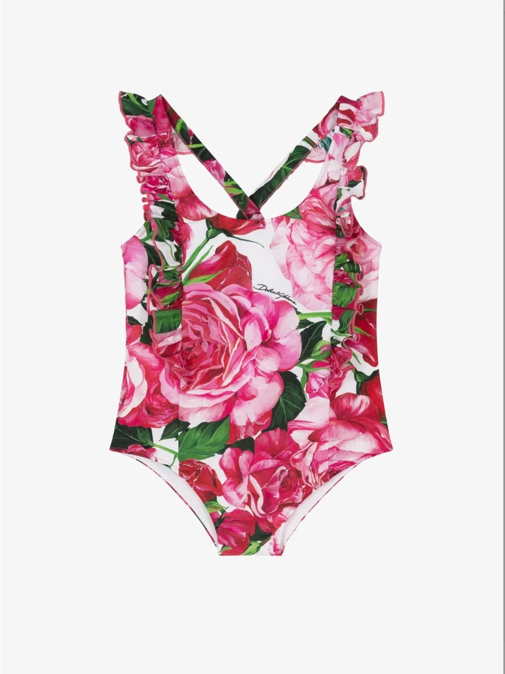 Dolce & Gabbana Girls Pink Floral Ruffle One-Piece Swimsuit - NWOT